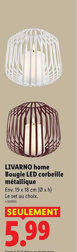 LIVARNO home Bougie LED corbeille métallique