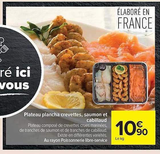 Plateau plancha crevettes, saumon et cabillaud