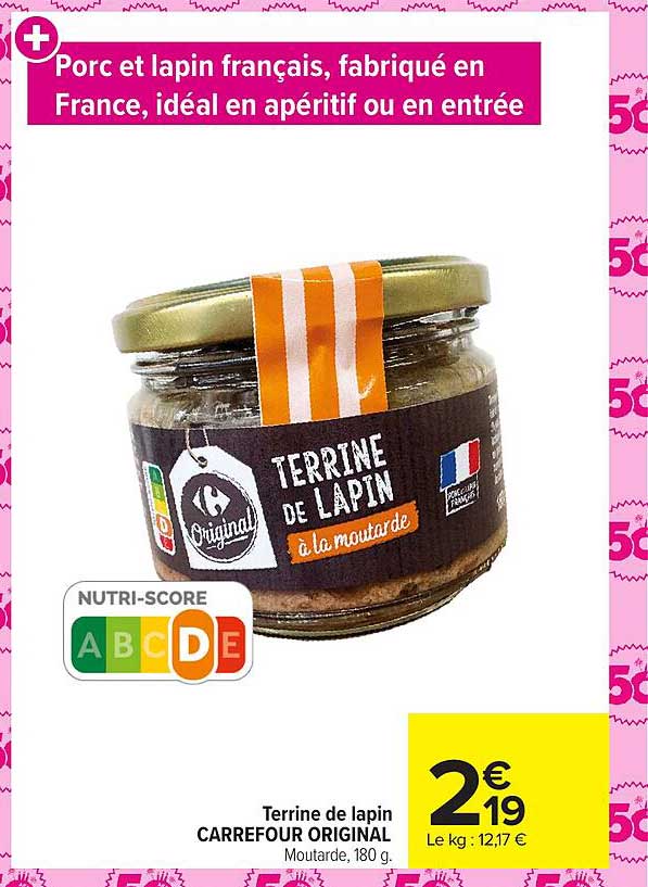 Terrine de lapin CARREFOUR ORIGINAL Moutarde, 180 g