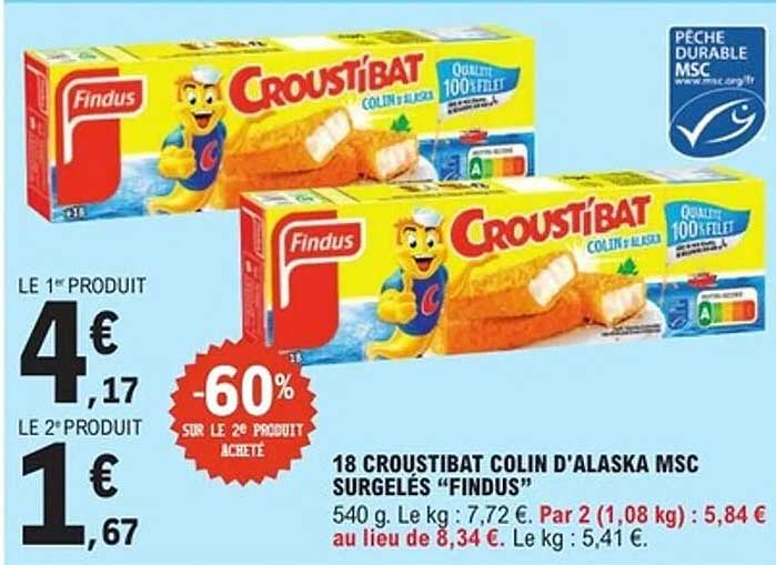 18 CROUSTIBAT COLIN D'ALASKA MSC SURGELÉS "FINDUS"