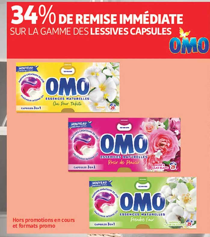 34% DE REMISE IMMEDIATE SUR LA GAMME DES LESSIVES CAPSULES OMO
