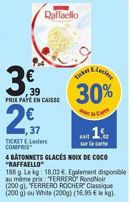 4 BÂTONNETS GLACÉS NOIX DE COCO "RAFFAELLO"
