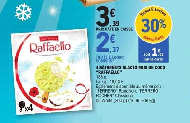 4 BÂTONNETS GLACÉS NOIX DE COCO "RAFFAELLO"