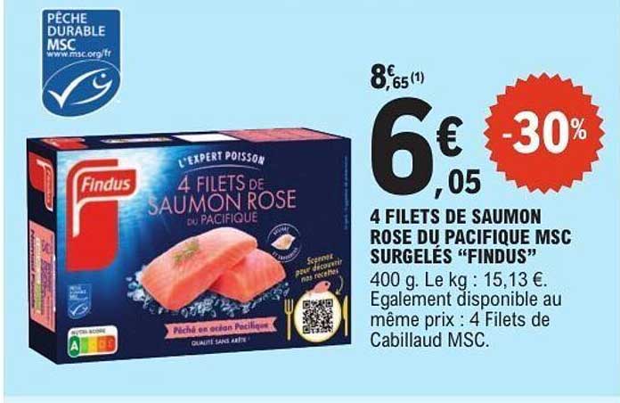 4 FILETS DE SAUMON ROSE DU PACIFIQUE MSC SURGELÉS "FINDUS"