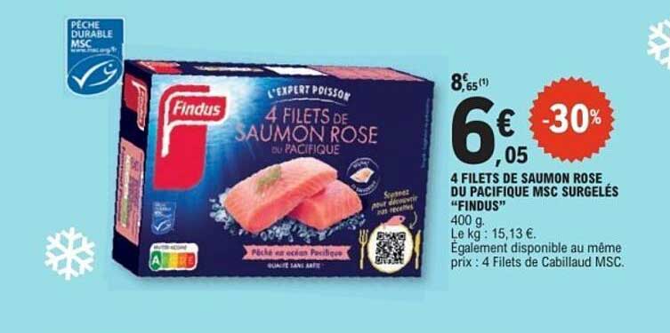 4 FILETS DE SAUMON ROSE DU PACIFIQUE MSC SURGELÉS “FINDUS”