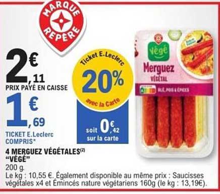 4 MERGUEZ VÉGÉTALES 'VÉGÉ'