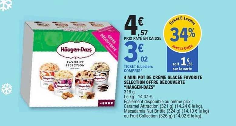 4 MINI POT DE CRÈME GLACÉE FAVORITE SELECTION OFFRE DÉCOUVERTE "HÄAGEN-DAZS"