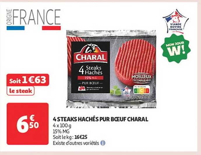 4 STEAKS HACHÉS PUR BŒUF CHARAL