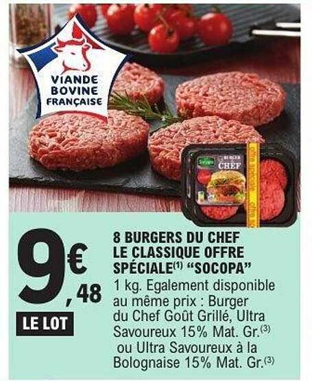 8 BURGERS DU CHEF LE CLASSIQUE OFFRE SPÉCIALE "SOCOPA"