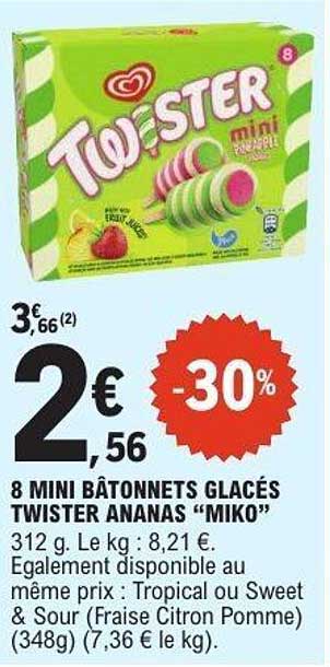 8 MINI BÂTONNETS GLACÉS TWISTER ANANAS "MIKO"