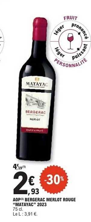 AOP® BERGERAC MERLOT ROUGE “MATAYAC” 2023