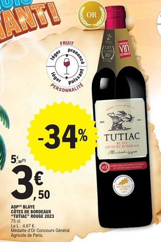 AOP Blaye Côtes de Bordeaux "TUTIAC" Rouge 2023
