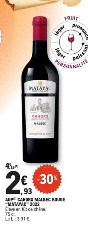 AOP Cahors Malbec Rouge "Matayac" 2022