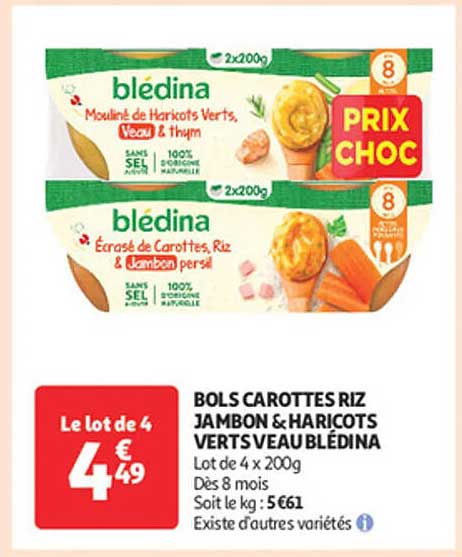 BOLS CAROTTES RIZ JAMBON & HARICOTS VERTS VEAU BLÉDINA
