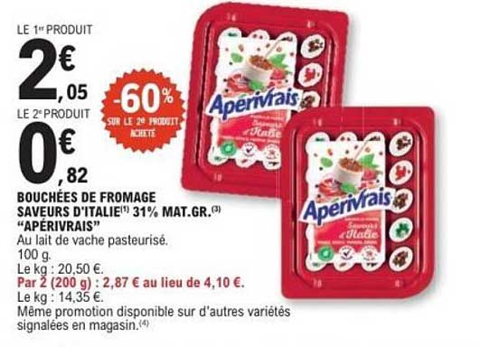 Bouchées de fromage saveurs d'Italie 31% MAT.GR. "Aperivrais"