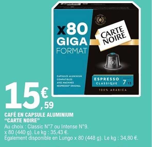CAFE EN CAPSULE ALUMINIUM "CARTE NOIRE"