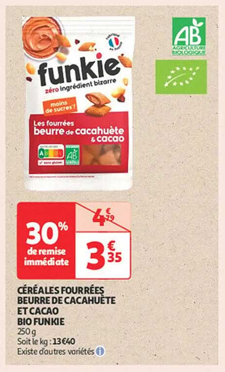 Céréales fourrées beurre de cacahuète et cacao BIO Funkie