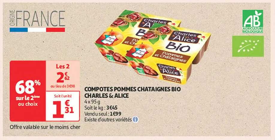 COMPOTES POMMES CHATAIGNES BIO CHARLES & ALICE