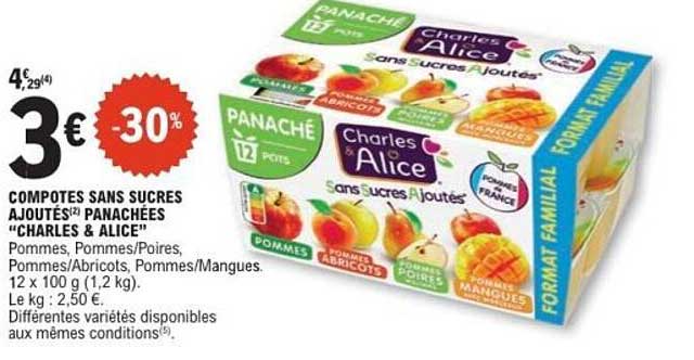 COMPOTES SANS SUCRES AJOUTÉS PANACHÉES "CHARLES & ALICE"