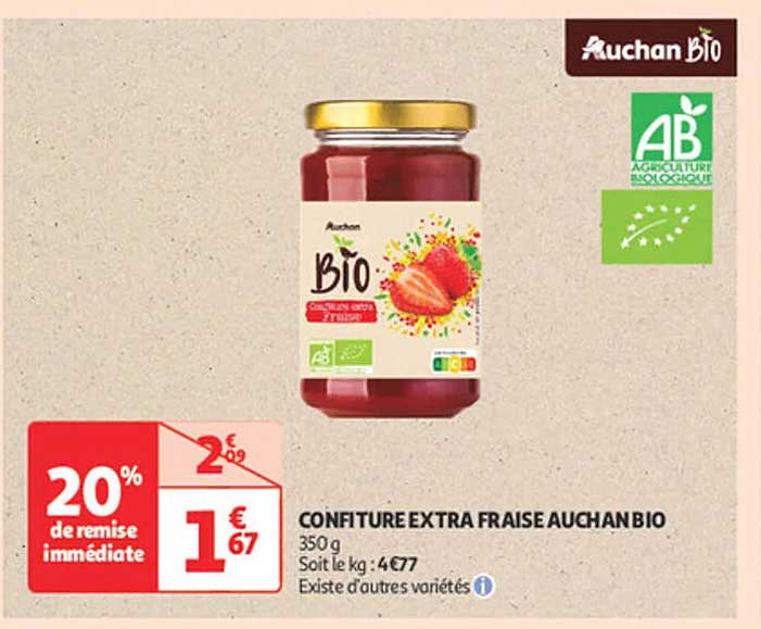 Confiture Extra Fraise Auchan Bio