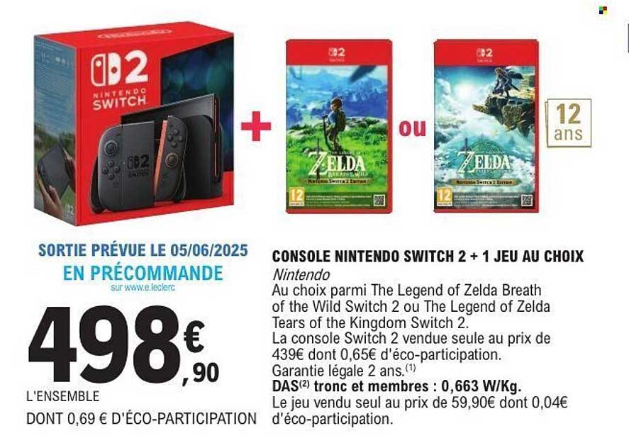CONSOLE NINTENDO SWITCH 2 + 1 JEU AU CHOIX