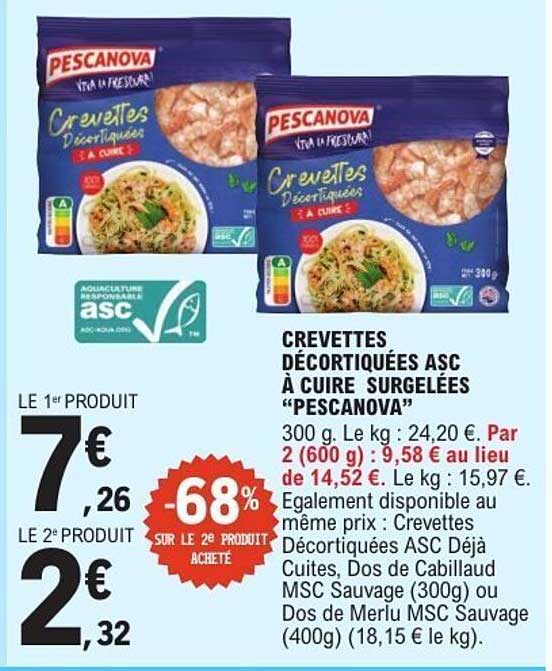 CREVETTES DÉCORTIQUÉES ASC À CUIRE SURGELÉES “PESCANOVA”