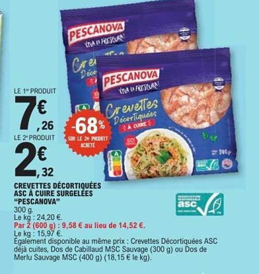 CREVETTES DÉCORTIQUÉES ASC À CUISER SURGELÉES “PESCANOVA”