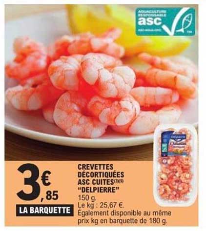CREVETTES DÉCORTIQUÉES ASC CUITES "DELPERRE" 150 g