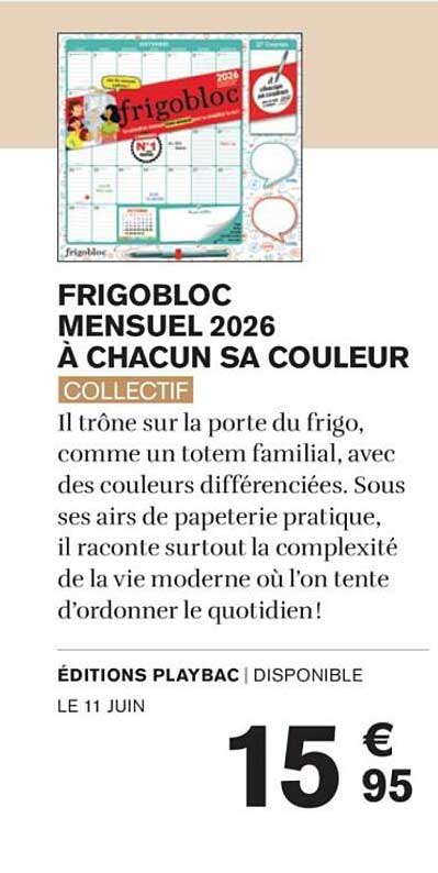 FRIGOBLOC MENSUEL 2026 À CHACUN SA COULEUR