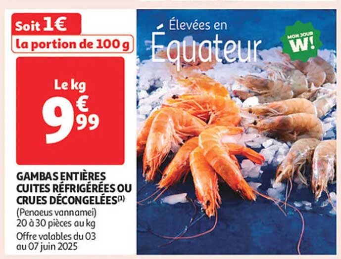 GAMBAS ENTIÈRES CUITES RÉFRIGÉRÉES OU CRUES DÉCONGELÉES