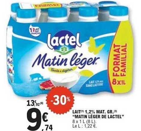 Lait(*) 1,2% Mat. Gr.(*) "Matin Léger de Lactel" 8 x 1 L (8 L)