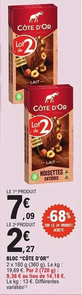 Lot de 2 COTE D'OR Noisettes entières