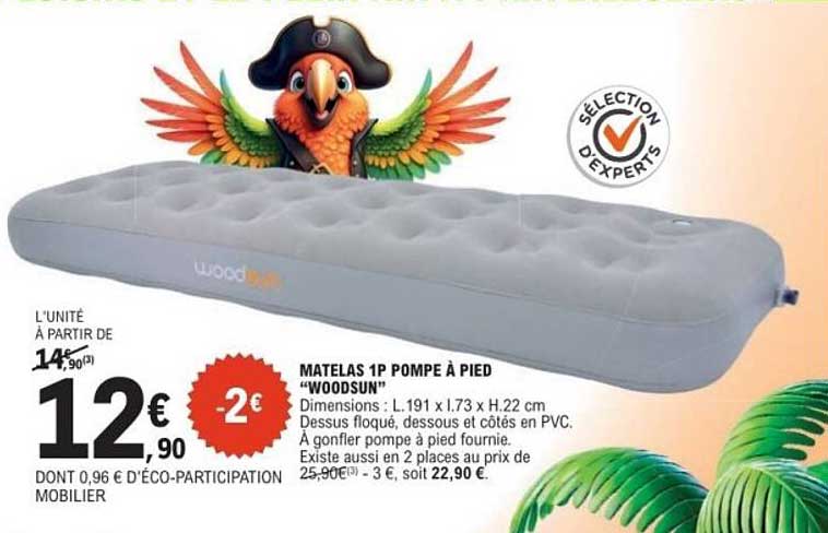 MATELAS 1P POMPE À PIED "WOODSUN"