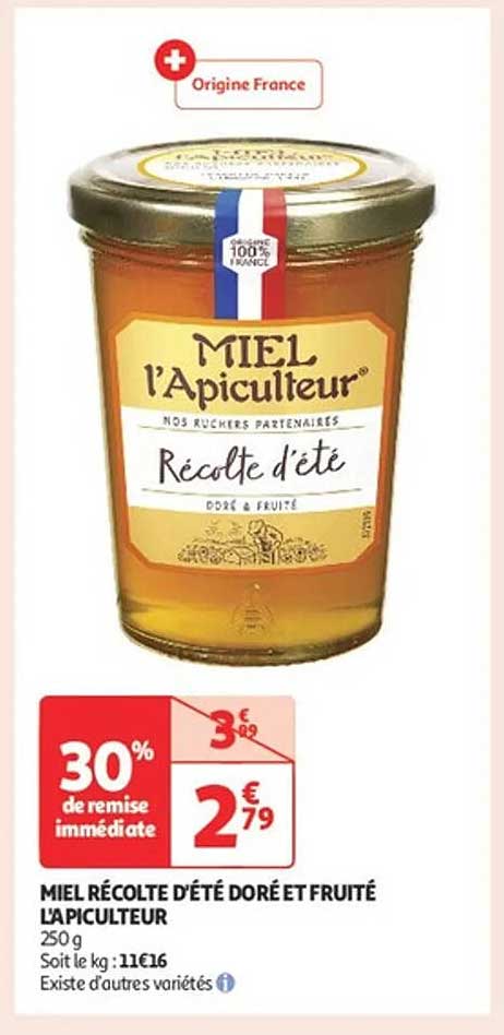 MIEL RÉCOLTE D'ÉTÉ DORÉ ET FRUITÉ L'APICULTEUR