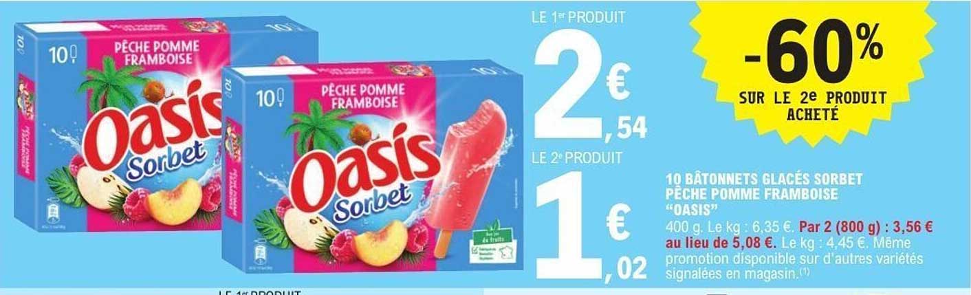 Oasis Sorbet Pêche Pomme Framboise - -60% sur le 2e produit acheté
