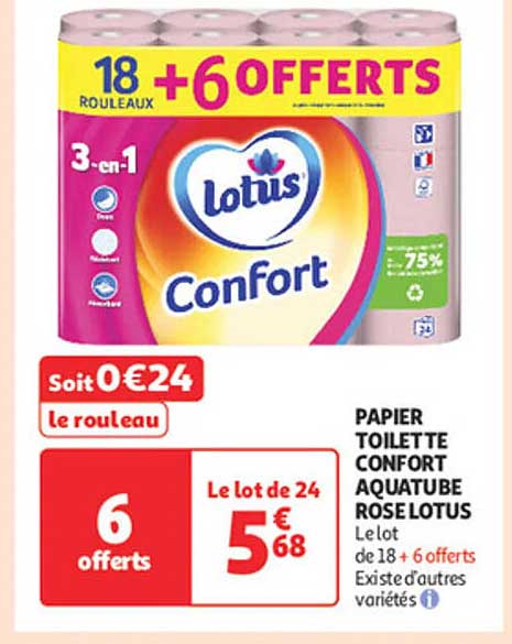 PAPIER TOILETTE CONFORT AQUATUBE ROSE LOTUS
