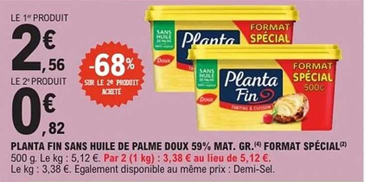 PLANTA FIN SANS HUILE DE PALME DOUX 59% MAT. GR. FORMAT SPÉCIAL