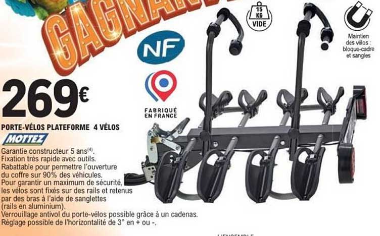 PORTE-VÉLOS PLATEFORME 4 VÉLOS