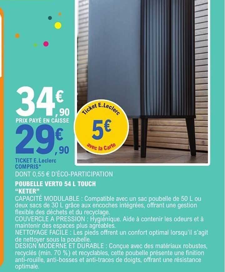 POUBELLE VERSO 54 L TOUCH "KETER"