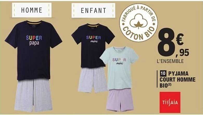 Pyjama court homme et enfant en coton bio