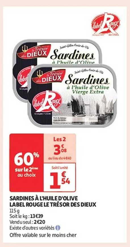 SARDINES À L'HUILE D'OLIVE LABEL ROUGE LE TRÉSOR DES DIEUX