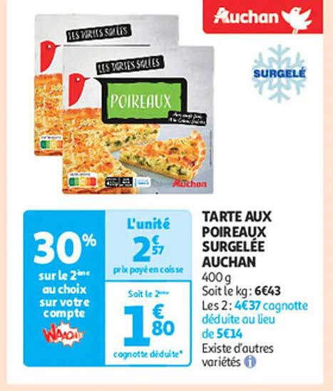 TARTE AUX POIREAUX SURGELEÉ AUCHAN