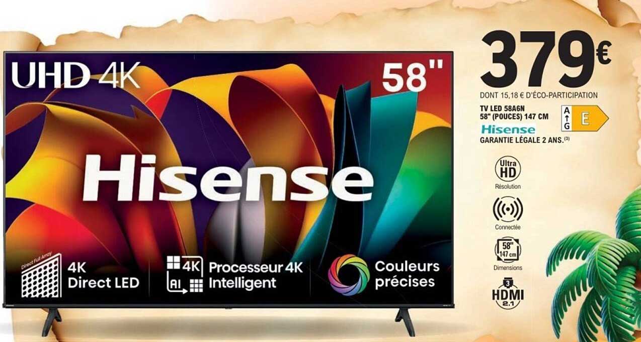 TV LED 58A6N 58" ( pouces 147 cm) Hisense