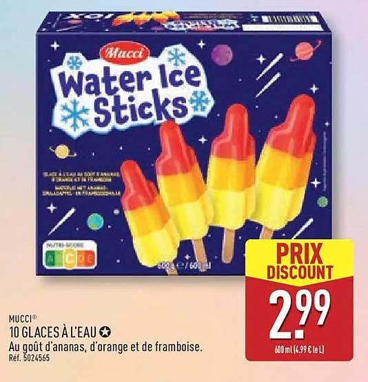 10 GLACES À L'EAU Au goût d'ananas, d’orange et de framboise.