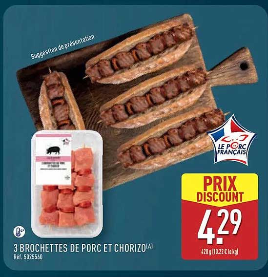 3 BROCHETTES DE PORC ET CHORIZO(A)
