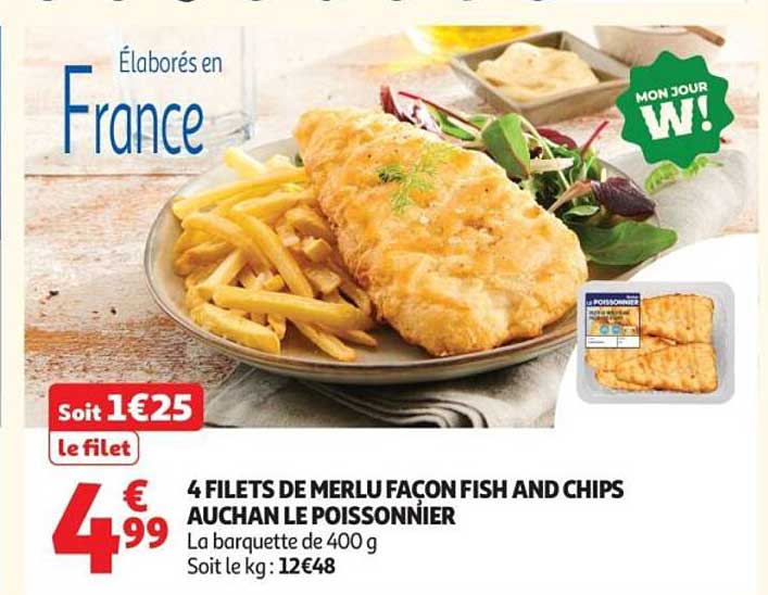 4 FILETS DE MERLU FAÇON FISH AND CHIPS AUCHAN LE POISSONNIER