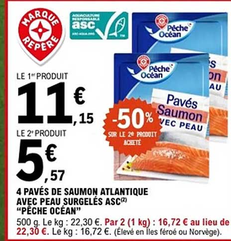 4 pavés de saumon atlantique avec peau surgelés ASC² "Pêche Océan"