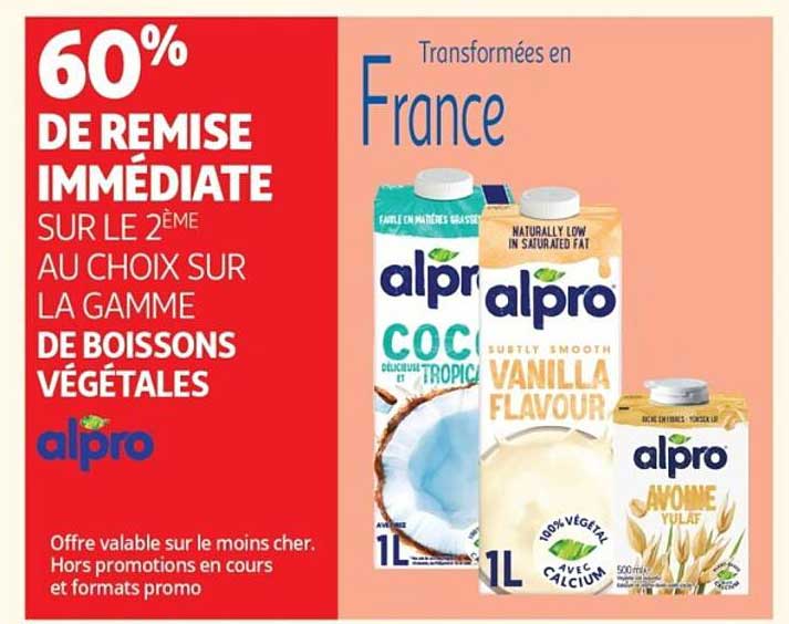 60% DE REMISE IMMÉDIATE SUR LE 2ÈME AU CHOIX SUR LA GAMME DE BOISSONS VÉGÉTALES