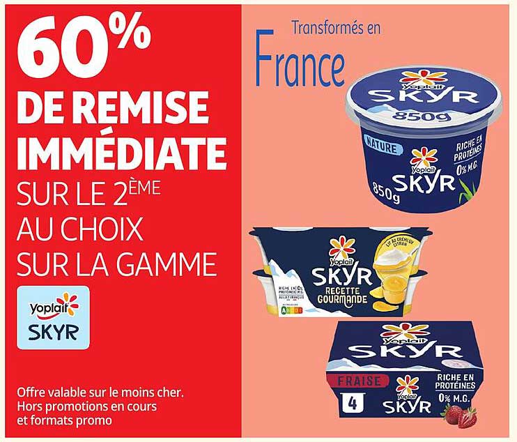 60% DE REMISE IMMEDIATE SUR LE 2ÈME AU CHOIX SUR LA GAMME Yoplait SKYR