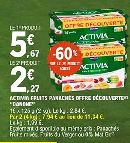 ACTIVIA FRUITS PANACHÉS OFFRE DÉCOUVERTE "DANONE"
